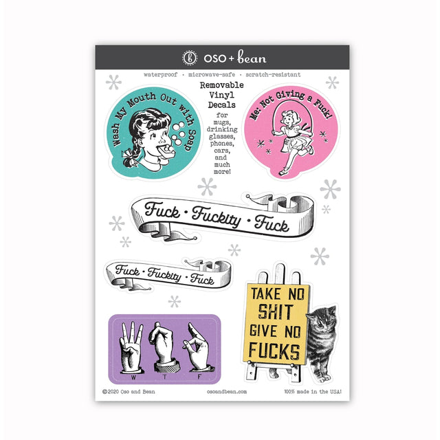 Oso + Bean Stickers STICKER SHEET - SASSY SWEARY VINYL STICKER SHEET