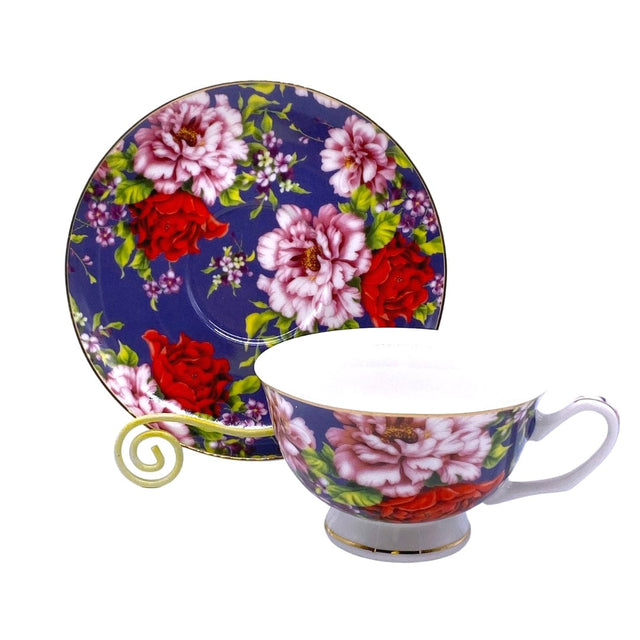 Three Black Cats TEACUP SET - DAINTY AS FUCK - PURPLE FLORAL